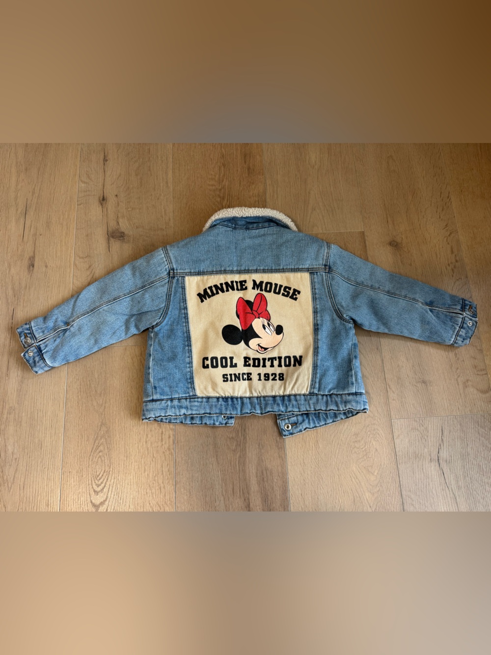Zara Light Blue Denim Minnie Mouse Jacket with Cream Patch